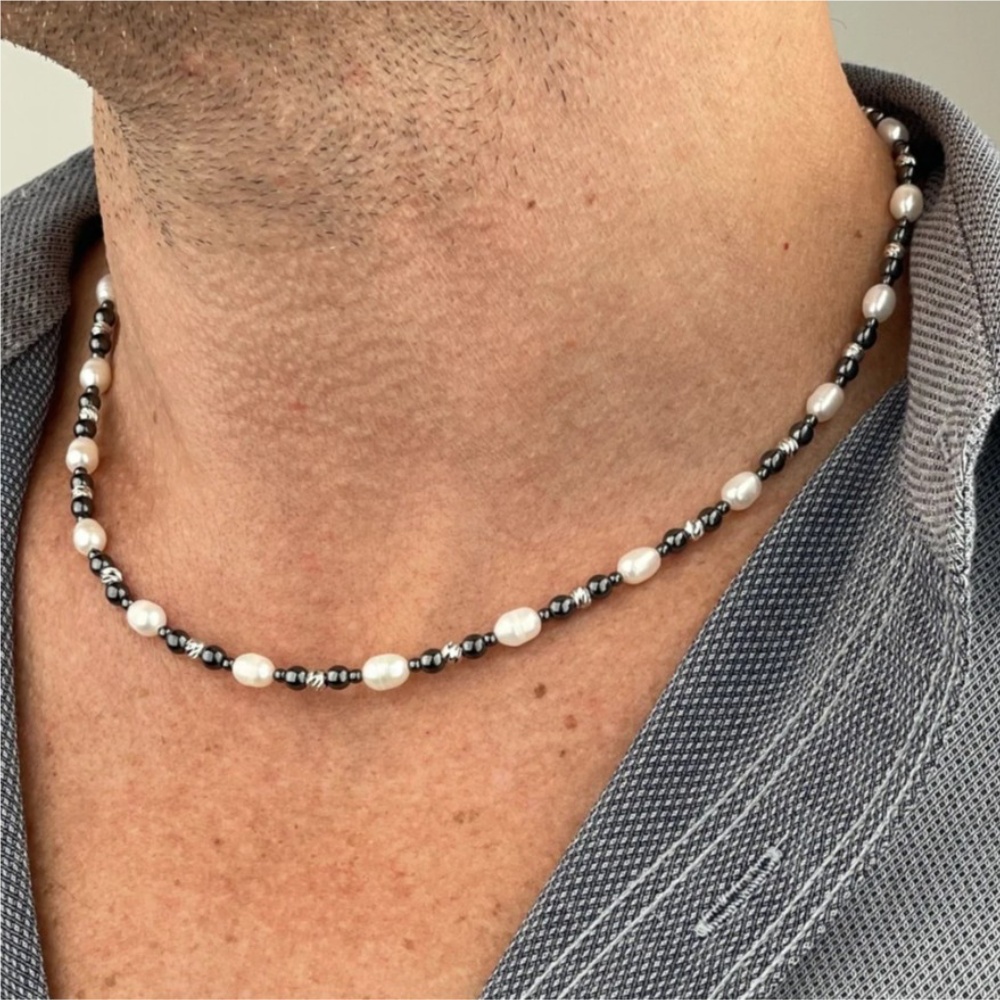 Pearl Choker Necklace Vintage - Retro preto pedra natural barroco pérola