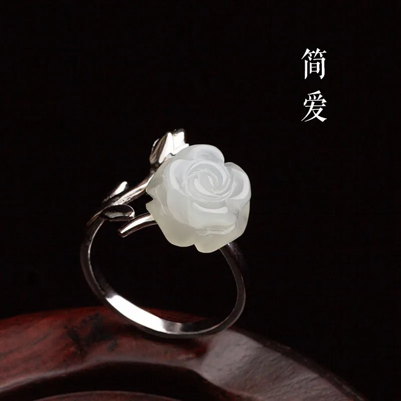 Rings - Jade rosa anéis jóias chinesas 925