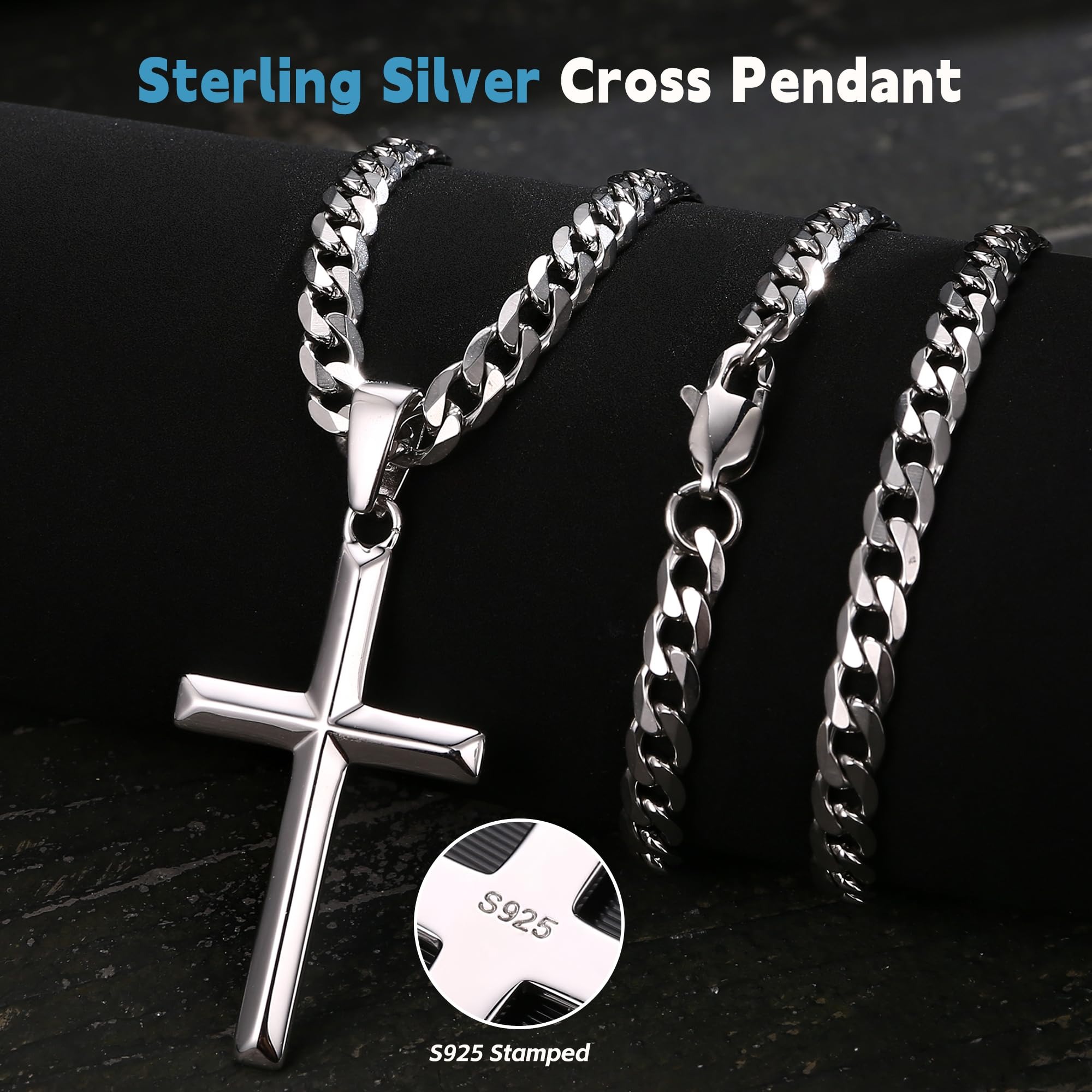 925 Sterling Silver Chain Necklace Men - Fansilver 925 prata esterlina cruz colar
