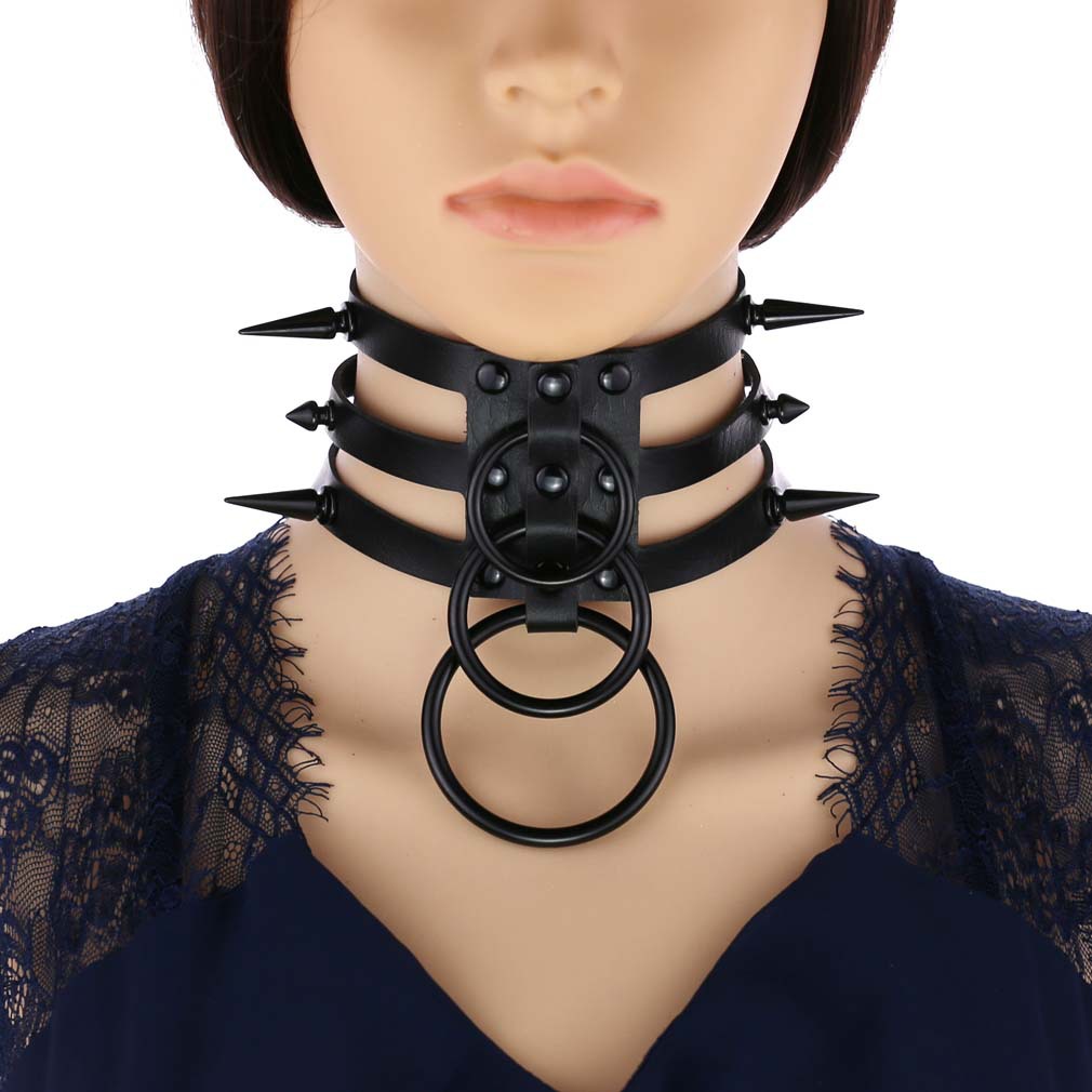 Goth Punk Spike Choker - Colar gargantilha de couro preto rebite