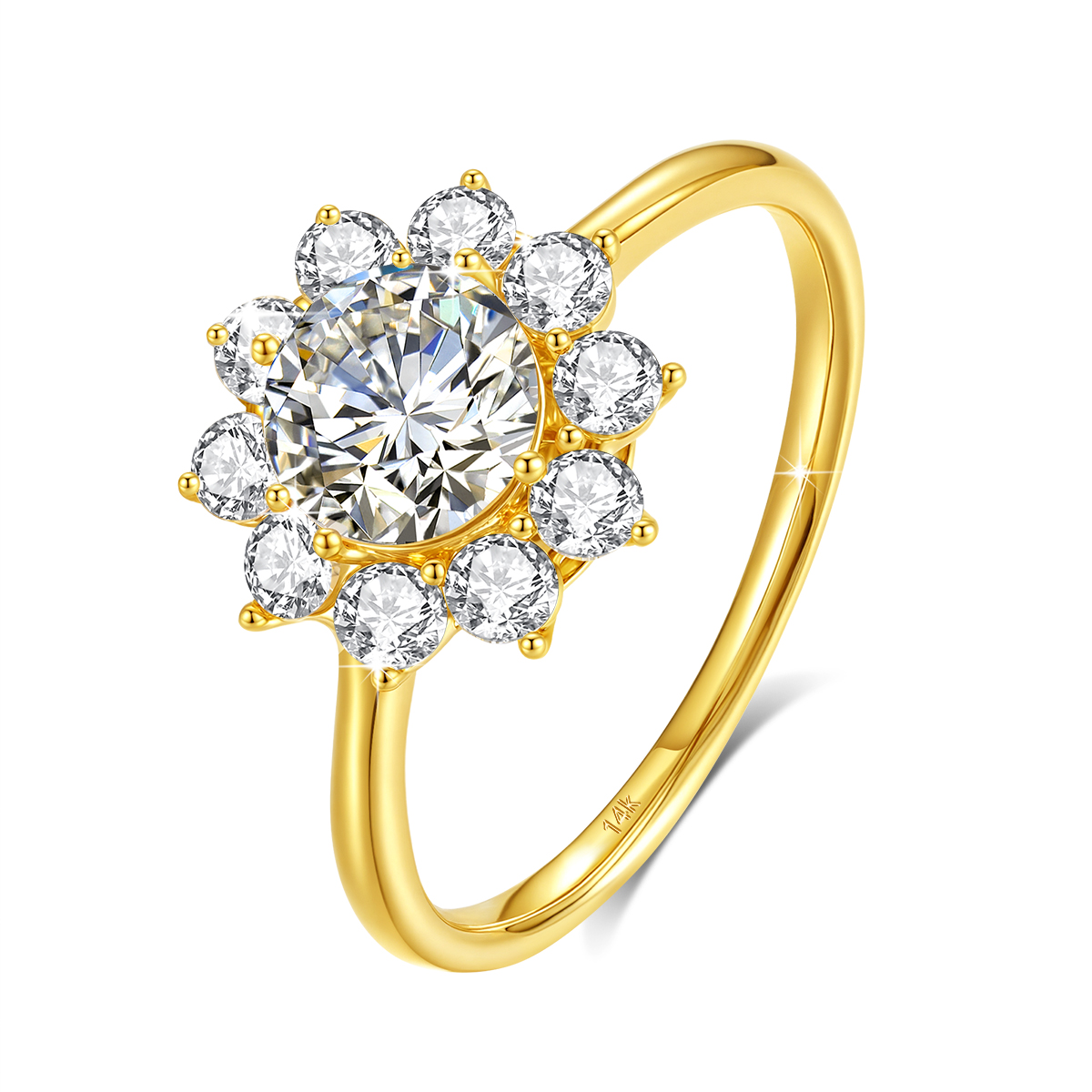 Moissanite Engagement Ring 1 Carat - Anel de Flor em Ouro 14k