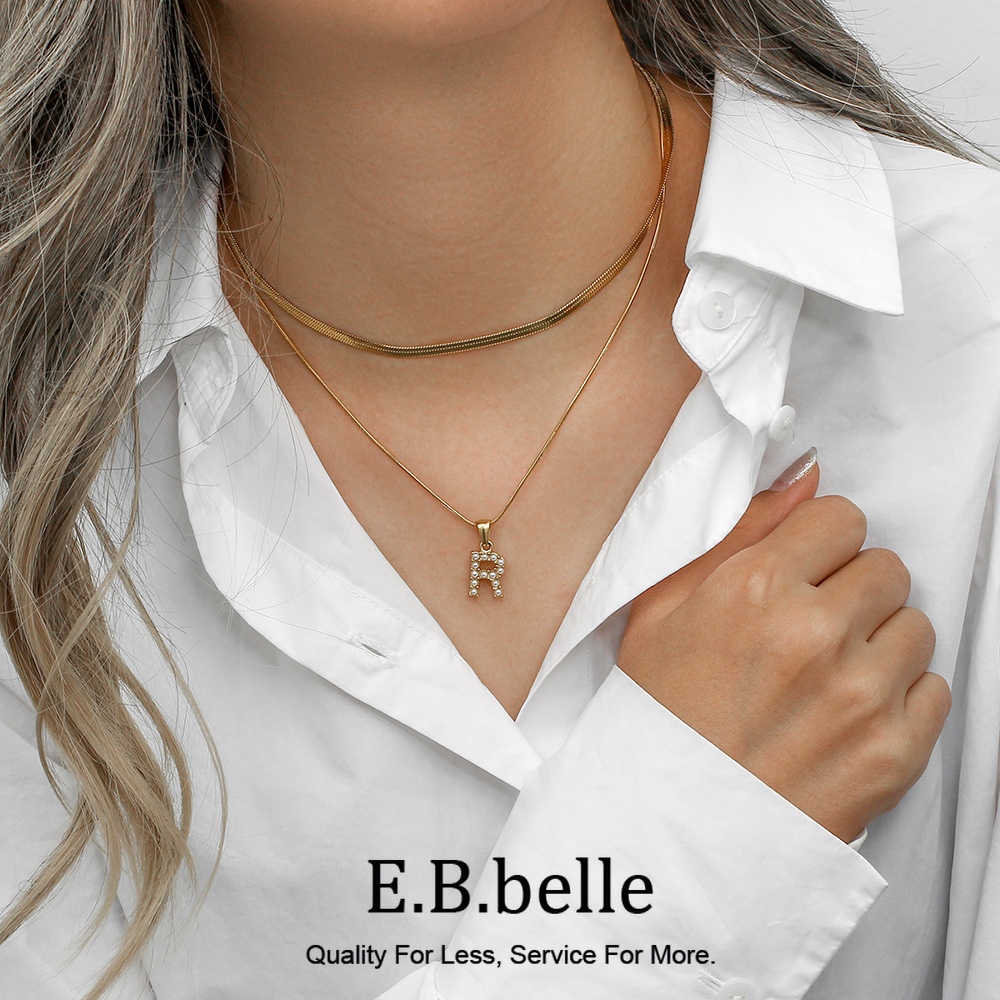 Initial Letter Necklace 18K Gold - E.B. Belle-Aço Inoxidável 18K Banhado a