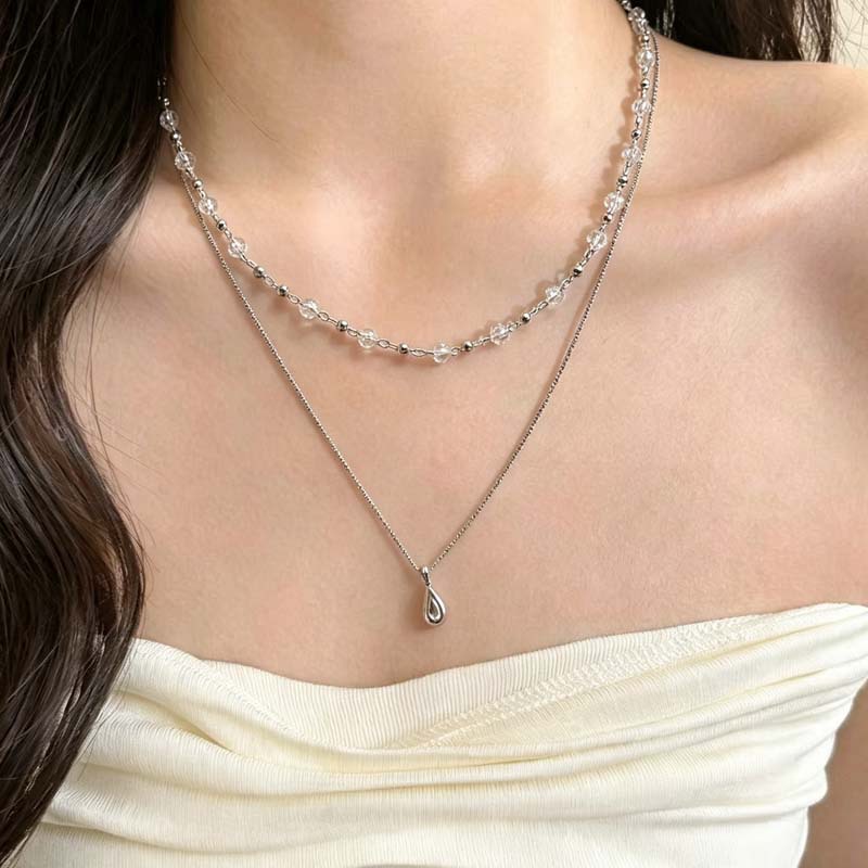 Layered Pendant Necklace Aesthetic - Novo colar de cristal transparente com