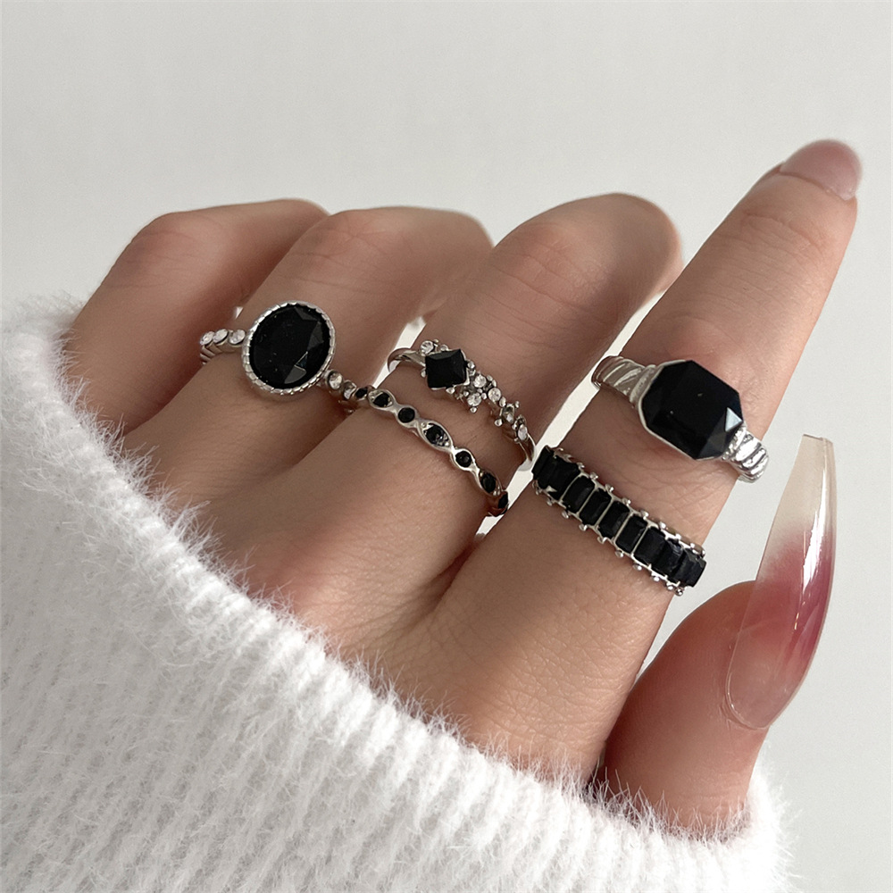 Vintage Punk Knuckle Rings Set - Conjunto de anéis com pedras de