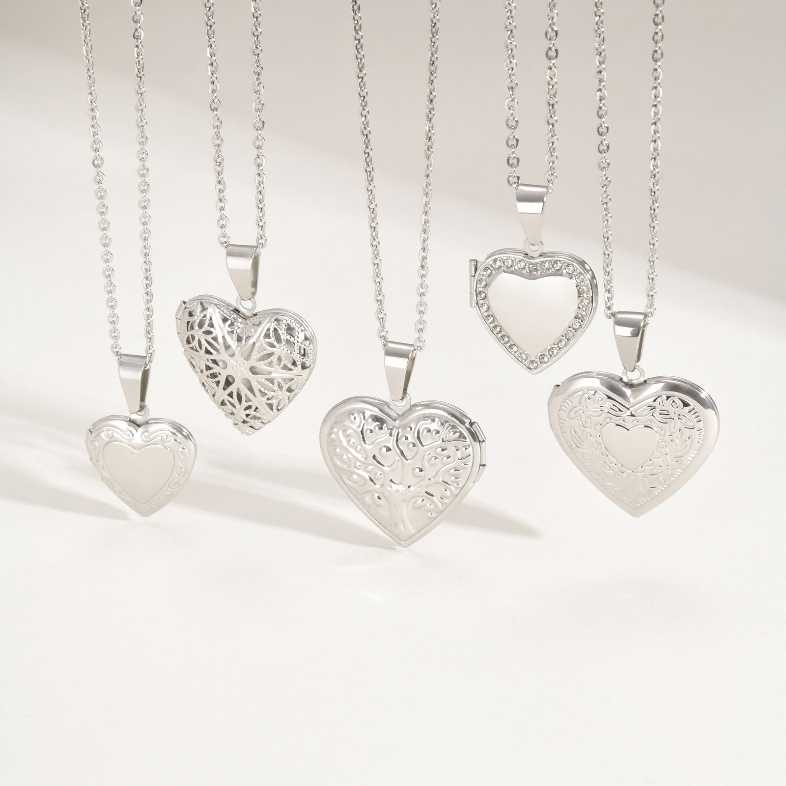 Heart Locket Necklace Photo - Vnox nunca desbota cor prata pingente