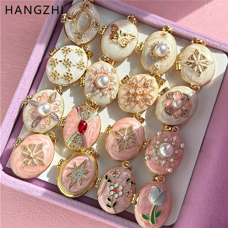 Heart Locket Necklace Photo - Hangzhi esmalte romântico rosa branco pérola