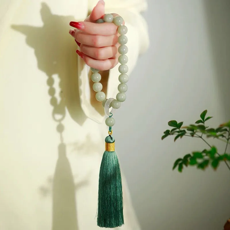 Bracelets - Green Jade Stone Beads Tassel Pulseira