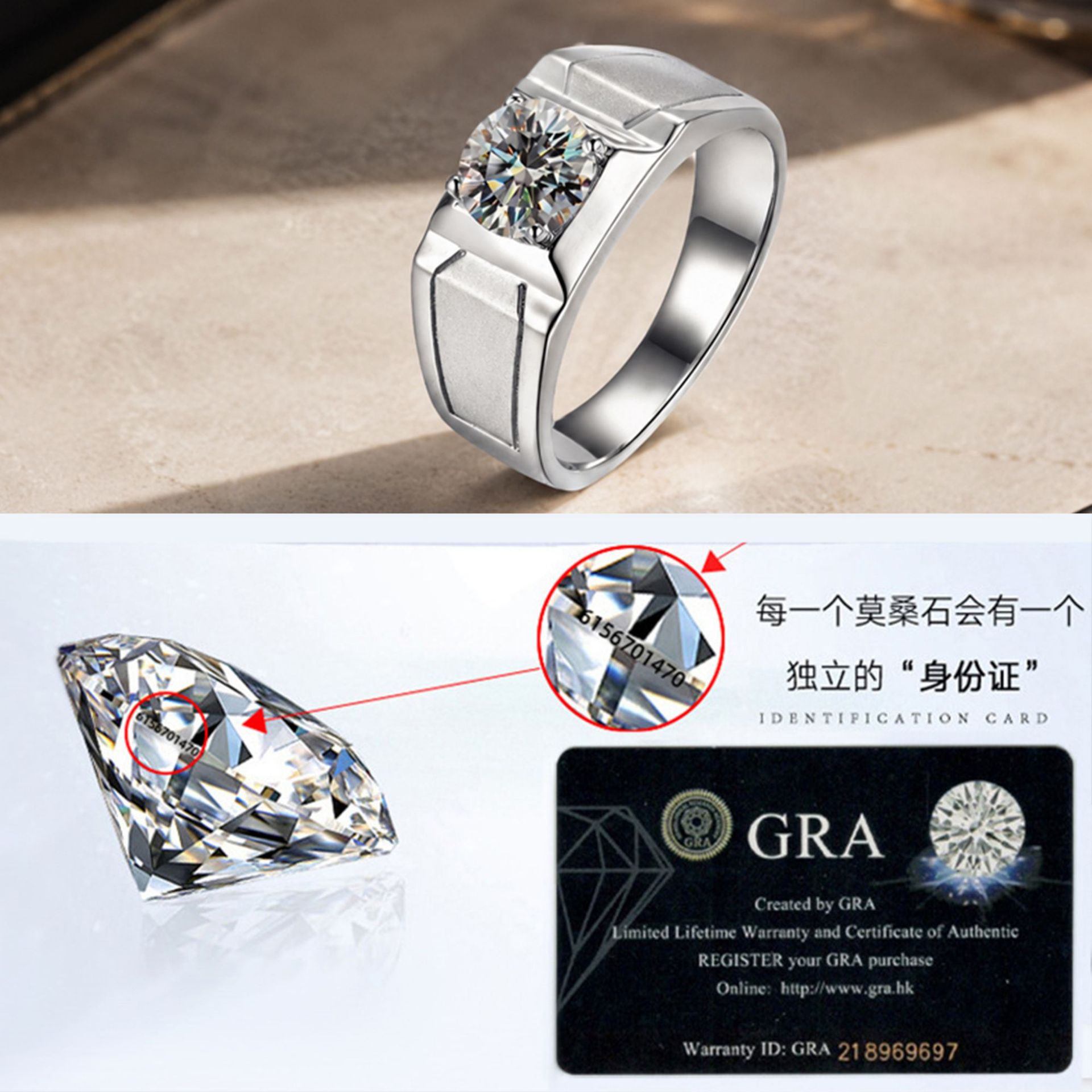 Anel de prata esterlina S925,  - Moissanite Engagement Ring 1 Carat avaliação e preço