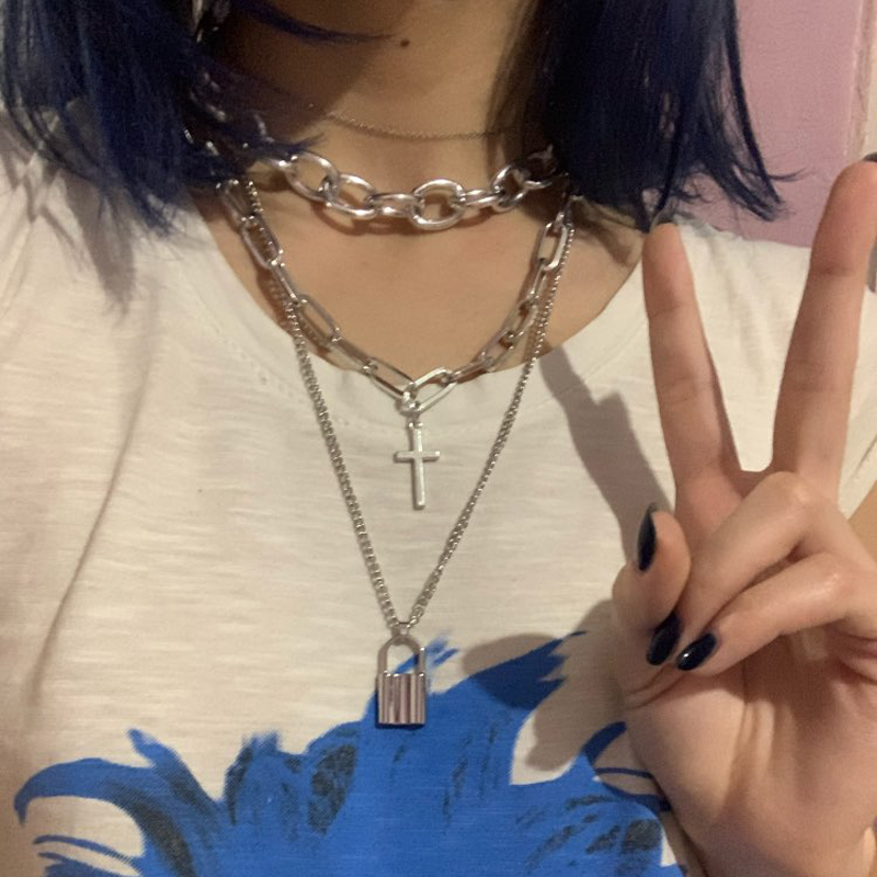 FNQUFUJ em camadas grunge esté - Layered Pendant Necklace Aesthetic avaliação e preço
