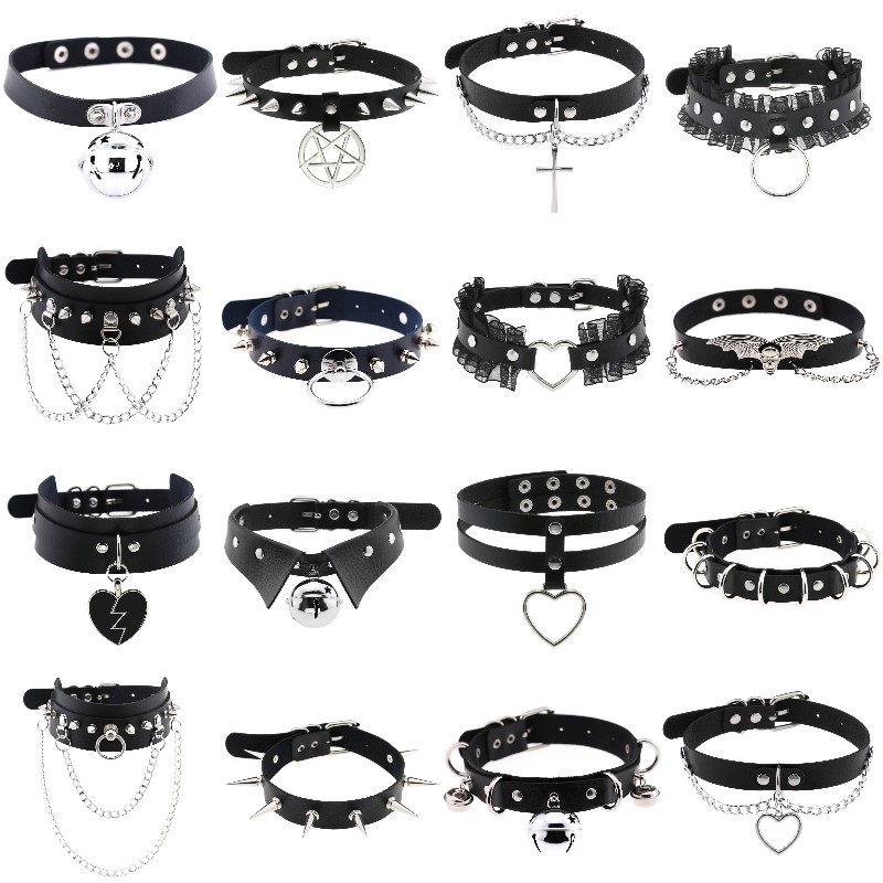 Moda punk pico rebite couro fe - Goth Punk Spike Choker avaliação e preço