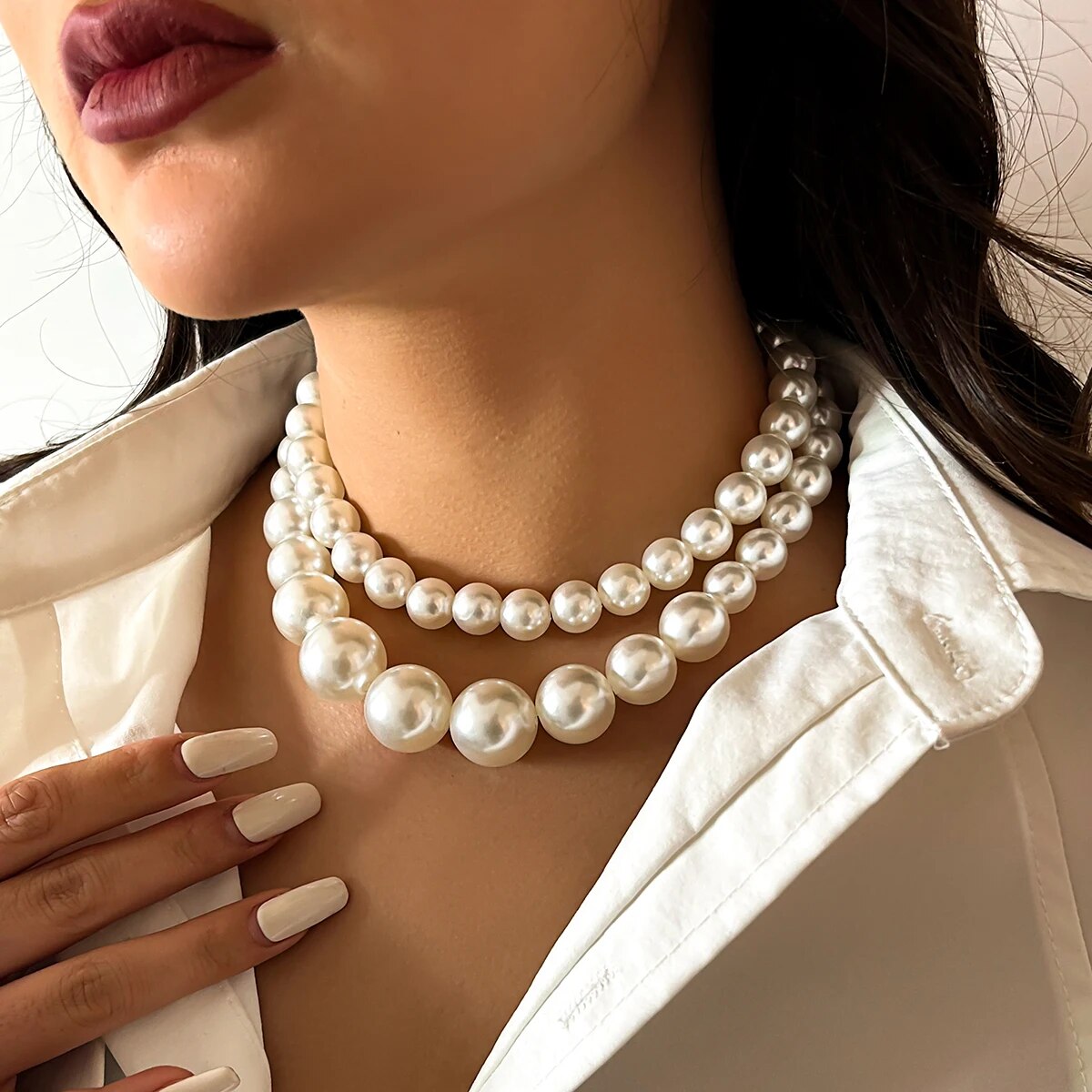 2 pçs/set exagerado grande imi - Pearl Choker Necklace Vintage avaliação e preço