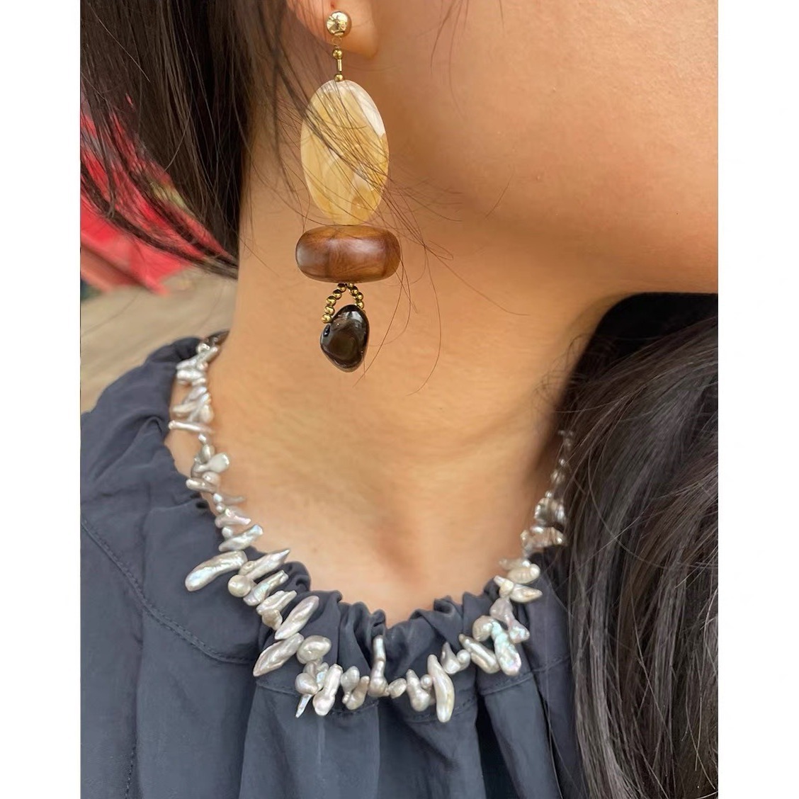 Conjunto de colar de pérolas b - Pearl Choker Necklace Vintage avaliação e preço
