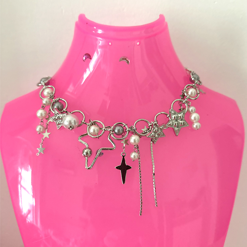 Y2k jóias pérola emenda estrel - Pearl Choker Necklace Vintage avaliação e preço